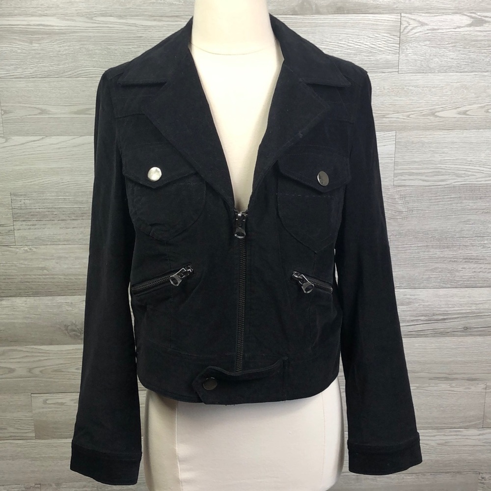 One Girl Who Velvet Black Moto Jacket